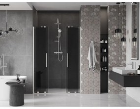 Mexen Velar Duo, posuvné sprchové dvere do otvoru 150 cm, 8mm šedé sklo, brúsená oceľ, 871-150-000-42-97