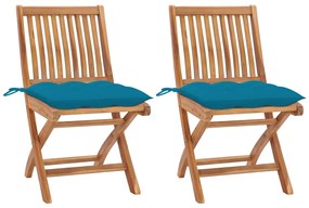 Záhradné stoličky 2 ks, svetlomodré podložky, tíkový masív 3062452