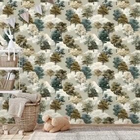 Tapeta akvarelové stromy v zemitých tónoch