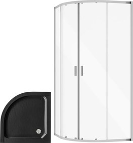 Besco Štvrťkruhový sprchový kút ZARYA CHROM HR 80x80 (90x90) + vanička ALEX SE čierna BESCO-Rozmery: 80x80