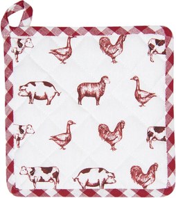 Bavlnená podložka pod hrniec Country Life Animals bielo-červená - 20 * 20 cm
