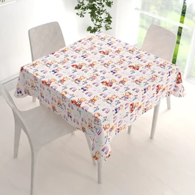 Biante Detský bavlnený štvorcový obrus Sandra SA-521 Modro-červení psíkovia s autami na bielom 60x60 cm