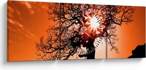 Obraz - Dub pri západe slnka (s hodinami) (90x30 cm)