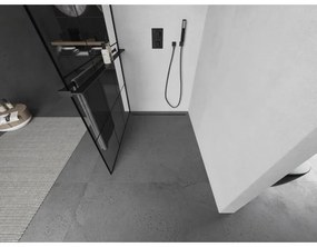 Mexen Kioto+ L, sprchová zástena Walk-In s poličkou a vešiakom 110 x 200 cm, 8mm číre sklo čierny vzor, čierny profil, 800-110-123-70-77