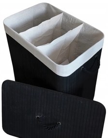 Bambusový kôš na bielizeň – 3 komory, 150 l čierna