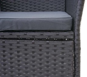 Záhradná lavica so stolíkom E24 - umelý ratan, 132cm - Čierna, sedáky tmavosivá