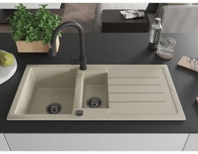 Mexen Andres, 1,5-komorový granitový drez 1000x500x200 mm a drezová batéria Elia, béžová, 6515-69-670101-70