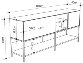 Komoda Houseland Amira 180 cm sivo-zelená