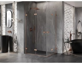 Mexen Lunar-F Duo, skladací sprchový kút 75 x 70 cm, 8mm číre sklo, profil medená matná, 836-075L-070P-65-00