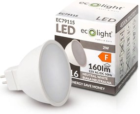 ECOLIGHT LED žiarovka MR16 12V 2W neutrálna biela