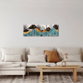 Grafický obraz s jeleňmi (s hodinami) (90x30 cm)