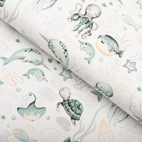Biante Detský bavlnený záves Sandra SA-688 Morský svet zelený na bielom 150x180 cm