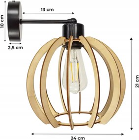 BERGE Nástenná lampa - kinkiet - E27 - drevená guľa - čierna