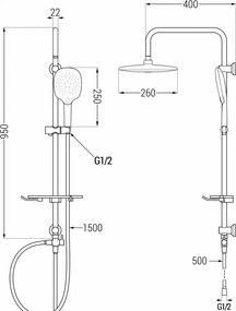 Mexen sprchový set T22 s hornou hlavicou štvorcovou, chrómová, 798222293-00