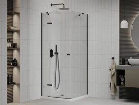 Mexen Roma, sprchovací kút s 1-krídlovými dverami 80 (dvere) x 80 (stena) cm, 6mm číre sklo, čierny profil, slim sprchová vanička 5cm biela s čiernym sifónom, 854-080-080-70-00-4010B