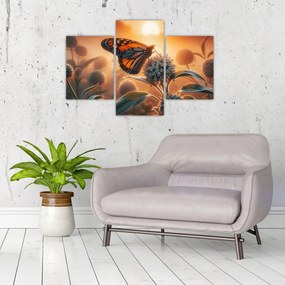Obraz – Motýľ v zapadajúcom slnku (90x60 cm)