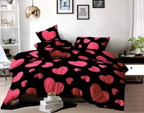 Krásne posteľné prádlo z mikrovlákna v čiernej kombinácii s krásnymi srdiečkami