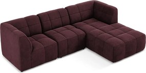 Vínovočervená zamatová rohová pohovka (pravý roh/s leňoškou) Aloha – Makamii