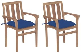 Záhradné stoličky 2 ks, modré podložky, tíkový masív