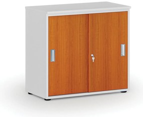 Kancelárska skriňa so zasúvacími dverami PRIMO WHITE, 800 x 420 x 740 mm, biela/čerešňa