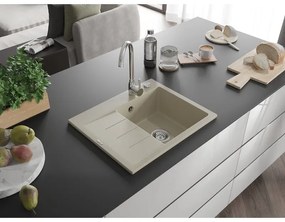 Mexen Ben, 1-komorový granitový drez 600x500x190 mm, pravý + chrómový sifón, béžová, 6523605000-69