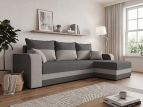 Rozkladacia obojstranná sedacia súprava do L VALERIO 238x140 cm, tmavosivá/svetlosivá + 2 vankúšiky ZDARMA
