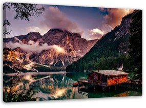 Obraz na plátně Chata u horského jezera - 120x80 cm