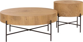Sada okrúhlych konferenčných stolíkov Liviano 80 a 45 cm - prírodný dub / čierny