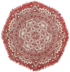 Okrúhly bavlnený koberec so strapcami ø 120 cm krémová biela/červená MEZITILI Beliani