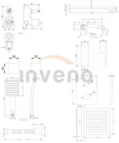 Invena Siros, podomietková sprchová sada s dažďovou hlavovou sprchovou 25x25 cm a ručnou hlavicou, chrómová, INV-BS-90-0K2-A