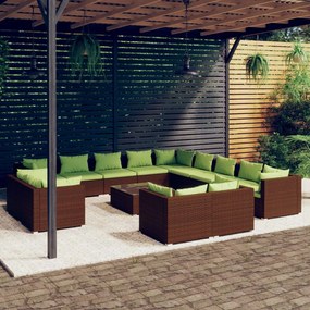 vidaXL 14-dielna záhradná sedacia súprava s vankúšmi hnedá polyratan