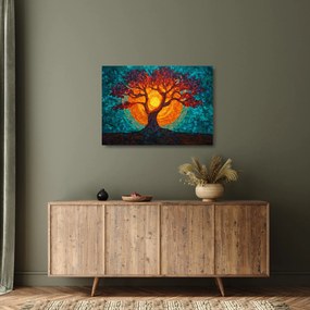 Sklenený obraz - Strom života a slnko v mozaike (70x50 cm)