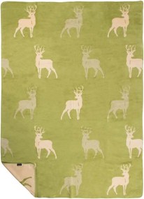 Béžovo-zelený obojstranný pléd s jeleňami Deer Olive XL – 150*200*3 cm