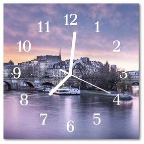 Nástenné sklenené hodiny Mesto rieky 30x30 cm