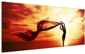 Obraz - Silueta ženy v západu slnka (120x50 cm)