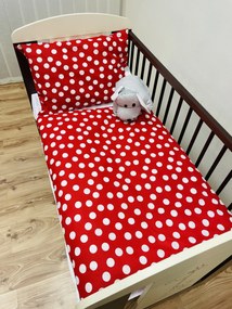 Obliečky bavlnené Dots červené TiaHome - Detský set 130x90cm + 65x45cm