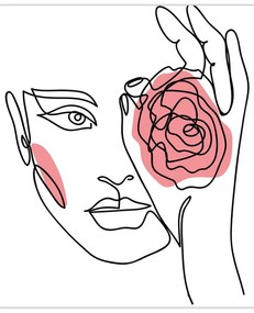 Sklenený obraz - Line art tvár s ružou (70x50 cm)