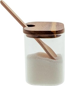 Sklenená dóza/cukornička s dreveným viečkom a lyžičkou - 6*6*8 cm / 190 ml