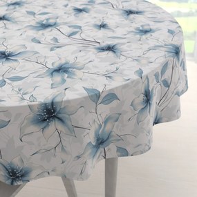 Biante Bavlnený okrúhly obrus Sandra SA-737 Modro-sivé kvety vanilky na bielom Ø 70 cm