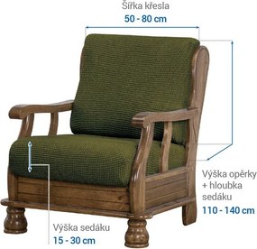 Super strečové poťahy NIAGARA zelená kreslo s drevenými rúčkami (š. 50 - 80 cm)