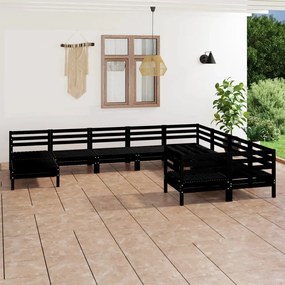10-dielna záhradná sedacia súprava čierna borovicový masív 3083298