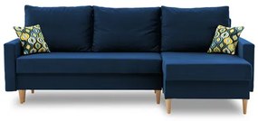 Rohová rozkladacia sedacia súprava ETNA PRO - drevené nohy Namornícka modrá