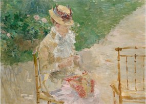 Sklenený obraz - Berthe Morisot, Young Woman Knitting, reprodukcia (70x50 cm)