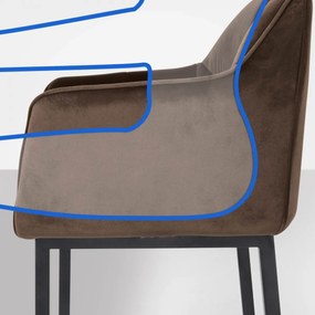 Barová stolička Damaso B - zamat, čierny 4-nohý rám - Hnedá