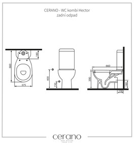 Cerano Hector, WC kombi Rimless 66x37,5 cm, spodný odpad, biela lesklá, CER-CER-403416