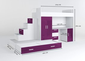 Detská posteľ Ruby V (Biela + Fialová) (s roštami). Akcia -20%. Vlastná spoľahlivá doprava až k Vám domov. 611115