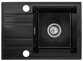 Gamma Modern 6040, 1-komorový granitový drez 580x420x185 mm s krátkym odkvapkávačom, čierna škvrnitá, GMA-ZM-6040-BP