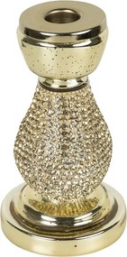 Zlatý sklenený svietnik s kamienkami Rhinestone gold M - 16 cm