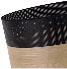 Závesné svietidlo Wood, 1x dýha zlatý dub/čierne PVC tienidlo, (fi 30cm)