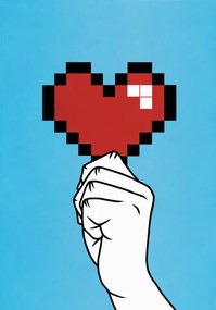 Umelecká fotografie Close up hand holding pixelated heart, Malte Mueller, (26.7 x 40 cm)